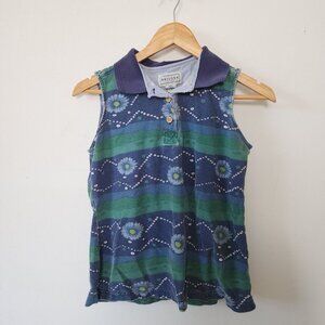 Vintage 90s Cotton Arizona Womens Small Floral Sleeveless Polo Tank Striped